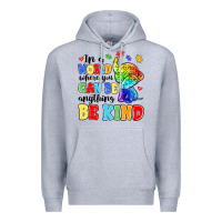 Heather Grey in a world where you can be anything be kind Premium Hoodie - MaliasSmallBusiness