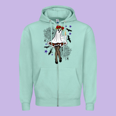 Freak Ghost Halloween Zipper Hoodie Designed By Bundleandbundleshop