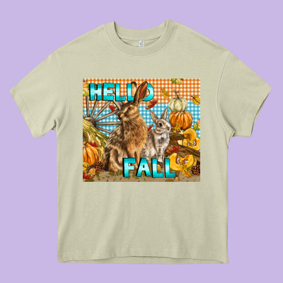 Hello Fall Rabbit Heavy Core Tee Designed By Lillyallendesigns