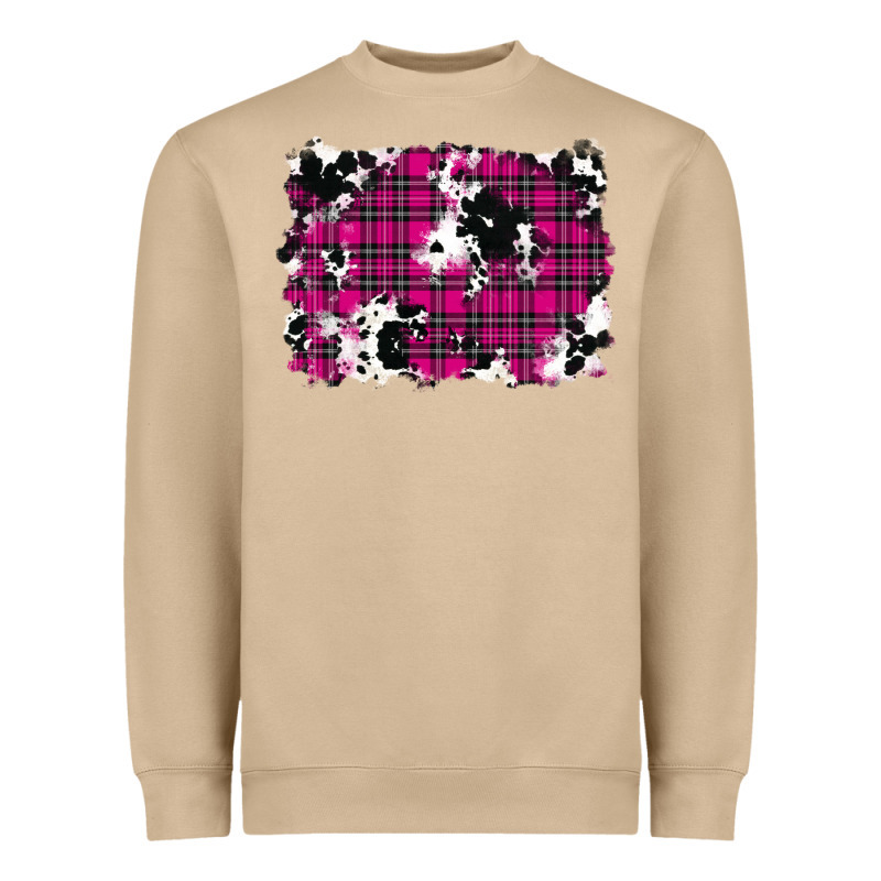 Pink Christmas Plaid Cowhide Pattern Background Heavyweight Sweatshirt by RanaPortraitStore | Teevron