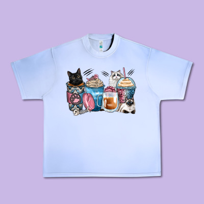 Cat Coffee Cups Urban Heavy Tee Designed By Zillion Design Studio