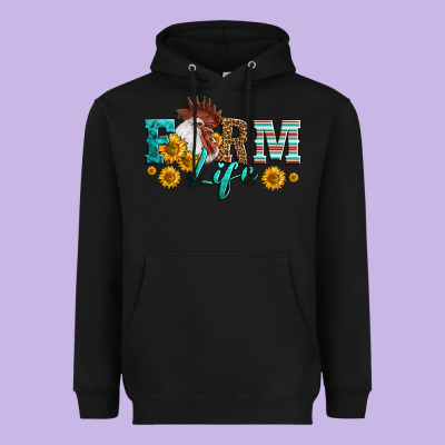Western Farm Life Rooster Head Heavyweight Hoodie Designed By Lillyallendesigns
