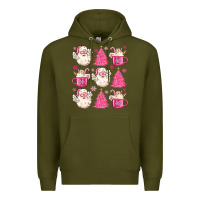 Army Green retro doodle pink christmas Premium Hoodie - MaliasSmallBusiness