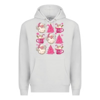 Dove Grey retro doodle pink christmas Premium Hoodie - MaliasSmallBusiness