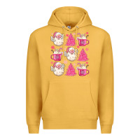Mustard retro doodle pink christmas Premium Hoodie - MaliasSmallBusiness