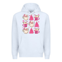 White retro doodle pink christmas Premium Hoodie - MaliasSmallBusiness