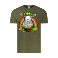 Vintage Olive st patricks day baby sheep shamrocks gold rainbow Vintage Tee - RanaPortraitStore