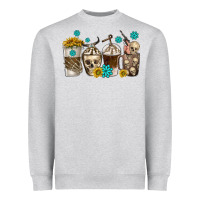 Heather Grey coffee cups bull skull with gemstones Heavyweight Sweatshirt - texasbilliewilder