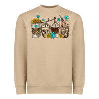 Mushroom coffee cups bull skull with gemstones Heavyweight Sweatshirt - texasbilliewilder