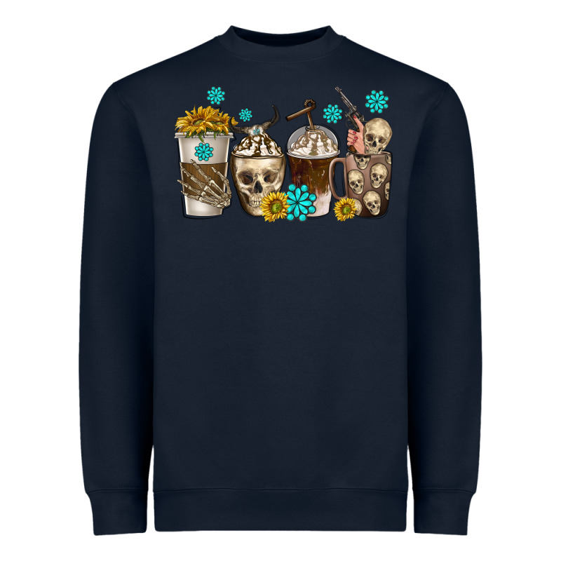 Coffee Cups Bull Skull With Gemstones Heavyweight Sweatshirt by texasbilliewilder | Teevron