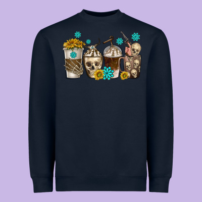 Heavyweight Sweatshirt coffee cups bull skull with gemstones
