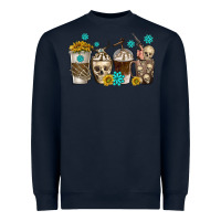 Navy coffee cups bull skull with gemstones Heavyweight Sweatshirt - texasbilliewilder