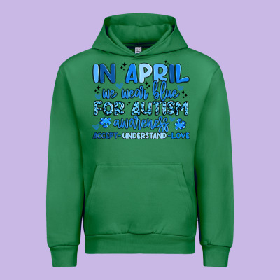 In April We Wear Blue For Autism Awareness Urban Hoodie Designed By Artiststas