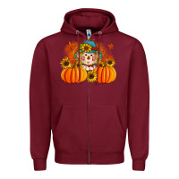 Burgundy fall scarecrow with pumpkins Zipper Hoodie - Artiststas