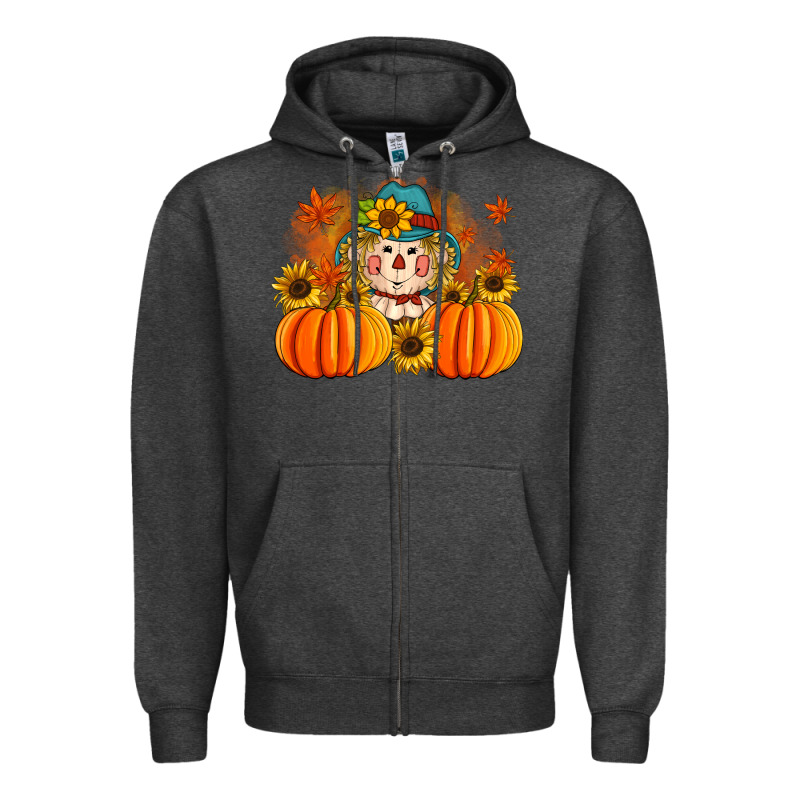 Fall Scarecrow With Pumpkins Zipper Hoodie by Artiststas | Teevron