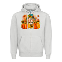 Dove Grey fall scarecrow with pumpkins Zipper Hoodie - Artiststas