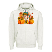 Oatmeal Heather fall scarecrow with pumpkins Zipper Hoodie - Artiststas
