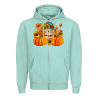 Seafoam fall scarecrow with pumpkins Zipper Hoodie - Artiststas