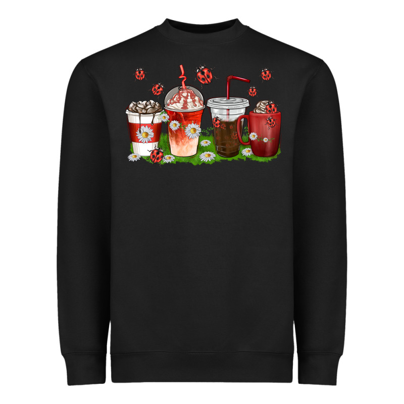 Coffee Cups Lady Bug With Daisies Heavyweight Sweatshirt by texasbilliewilder | Teevron