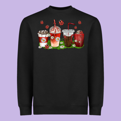 Heavyweight Sweatshirt coffee cups lady bug with daisies
