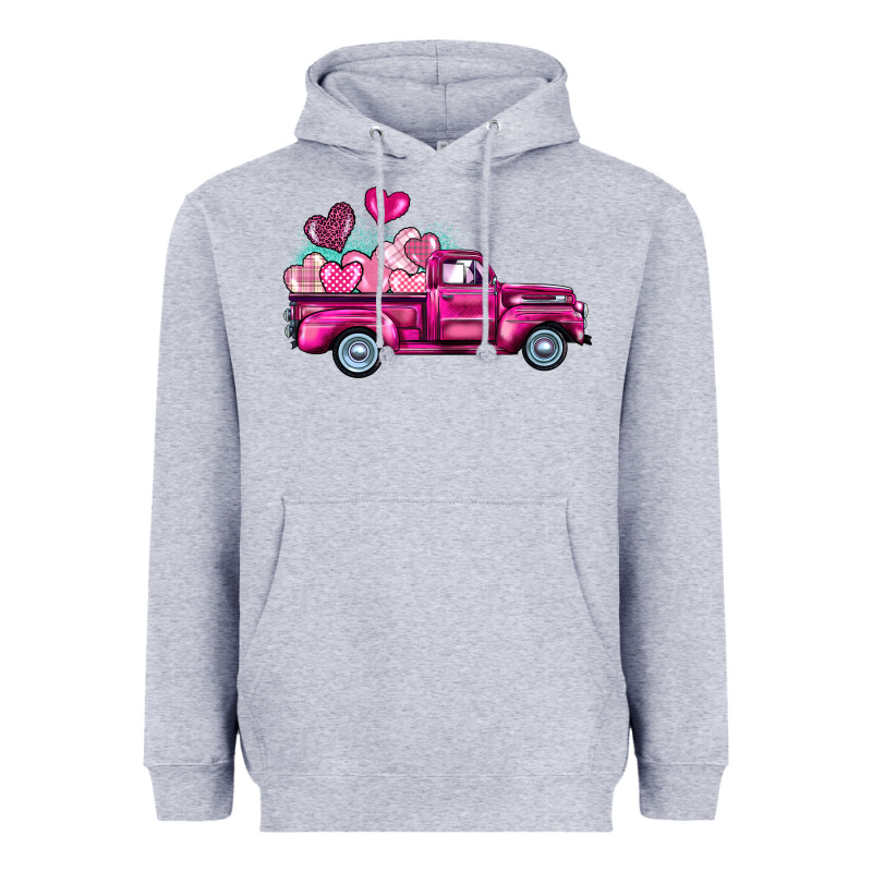 Valentine's Day Pink Truck Heavyweight Hoodie by BarkalooDesign | Teevron