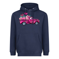 Navy valentine's day pink truck Heavyweight Hoodie - BarkalooDesign