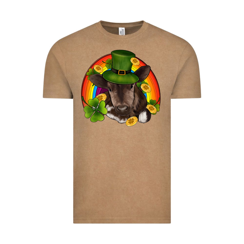 St Patricks Day Baby Cow Shamrock Rainbow Gold Vintage Tee by RanaPortraitStore | Teevron