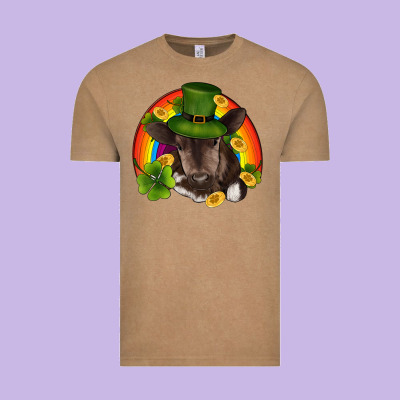 St Patricks Day Baby Cow Shamrock Rainbow Gold Vintage Tee Designed By Ranaportraitstore