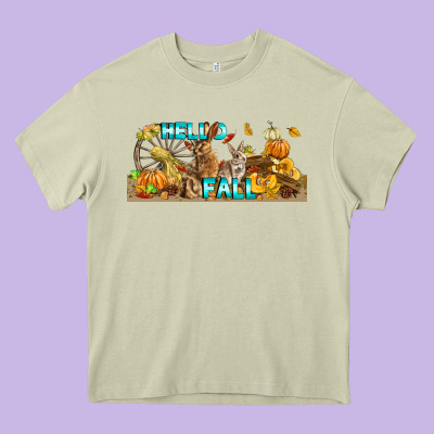 Hello Fall Rabbit Heavy Core Tee Designed By Lillyallendesigns