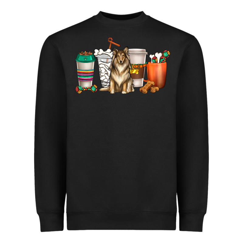 Collie Dog Coffee Cups Heavyweight Sweatshirt by texasbilliewilder | Teevron