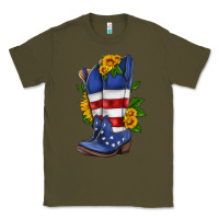 Army Green american cowboy boot with sunflower Classic Tee - HRA Design Shop