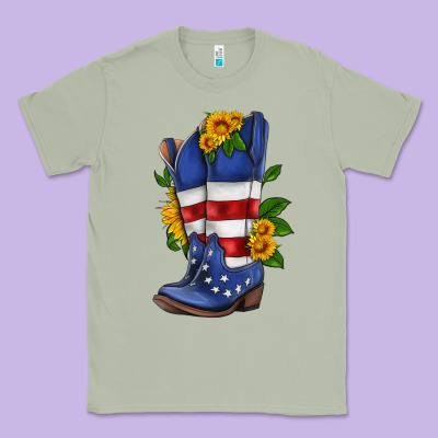 American Cowboy Boot With Sunflower Classic Tee Designed By Hra Design Shop