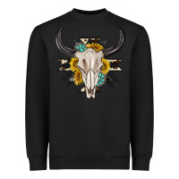 Black cow aztec western bull skull Heavyweight Sweatshirt - texasbilliewilder