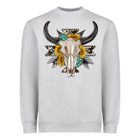 Heather Grey cow aztec western bull skull Heavyweight Sweatshirt - texasbilliewilder