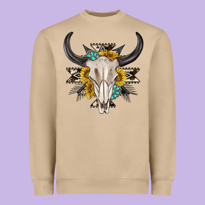 Heavyweight Sweatshirt cow aztec western bull skull