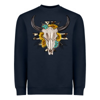 Navy cow aztec western bull skull Heavyweight Sweatshirt - texasbilliewilder