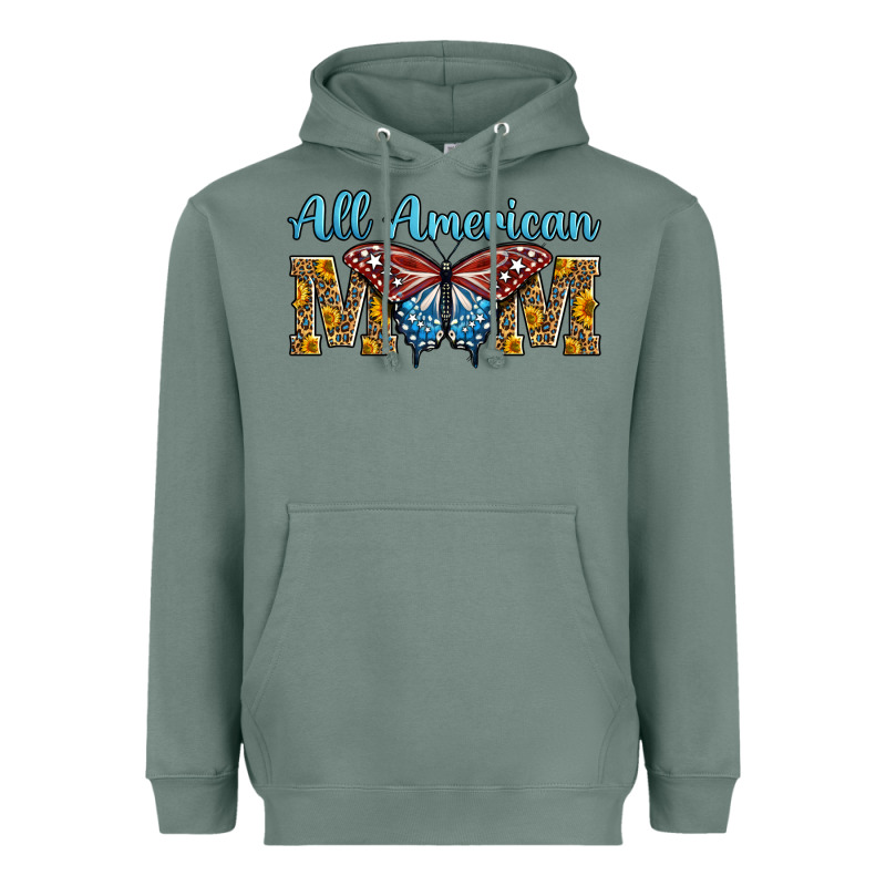All American Mom American Flag Butterfly Heavyweight Hoodie by LillyAllenDesigns | Teevron
