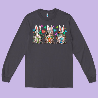 Western Bunny Gnome Long Sleeve Tee Designed By Racoondesign