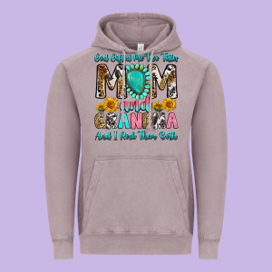 God Gifted Me Two Titles Mom And Grandma And I Roc Vintage Hoodie Designed By Ranaportraitstore