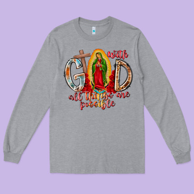 With God All Things Are Possible Long Sleeve Tee Designed By Racoondesign