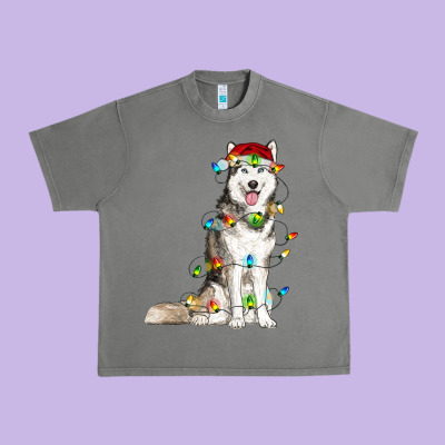 Husky With Christmas Lights Urban Heavy Tee Designed By Ranaportraitstore