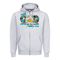 Heather Grey with god all things are possible daisy Zipper Hoodie - AdoDesignShop