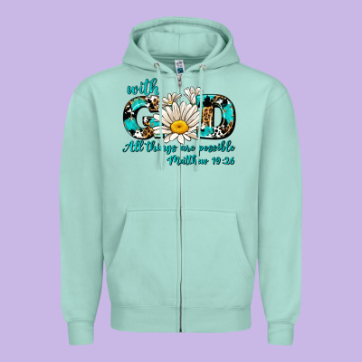 With God All Things Are Possible Daisy Zipper Hoodie Designed By Adodesignshop
