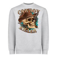 Heather Grey cowboy killer with skull Heavyweight Sweatshirt - texasbilliewilder