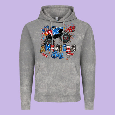 Vintage Hoodie fourth of july monster truck all american boy
