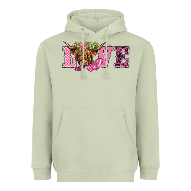 Valentine's Day Love Highland Cow Heavyweight Hoodie by BarkalooDesign | Teevron