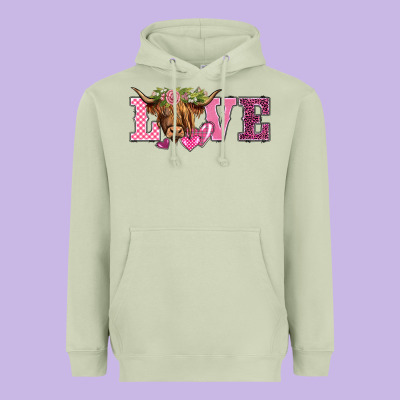 Valentine's Day Love Highland Cow Heavyweight Hoodie Designed By Barkaloodesign