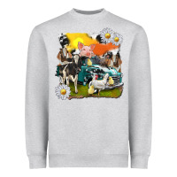 Heather Grey cowhide farm truck with farm animals Heavyweight Sweatshirt - texasbilliewilder
