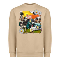 Mushroom cowhide farm truck with farm animals Heavyweight Sweatshirt - texasbilliewilder