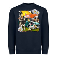Navy cowhide farm truck with farm animals Heavyweight Sweatshirt - texasbilliewilder